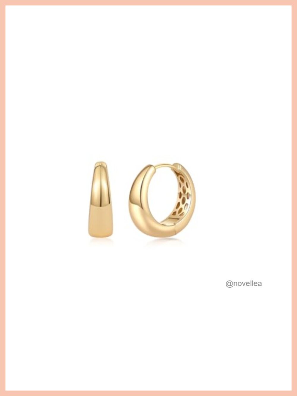 14K Gold Plated Chunky Teardrop Huggie Hoop Earrings, Inner Cutout Lightweight